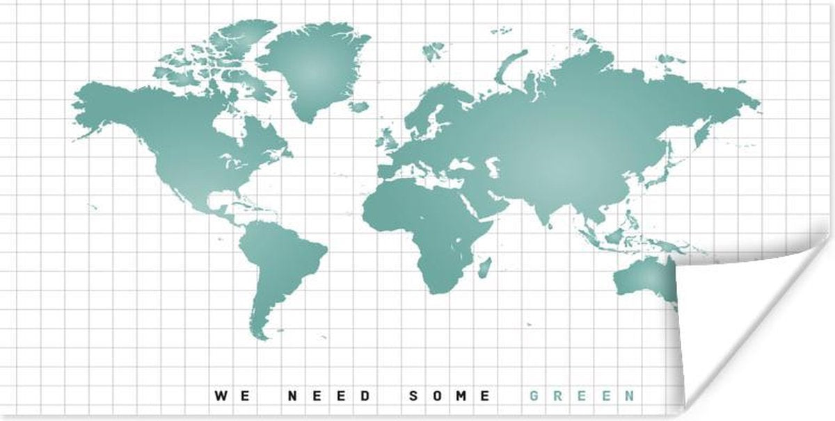 Wereldkaarten - Wereldkaart - Mintgroen - Modern - 160x80 cm