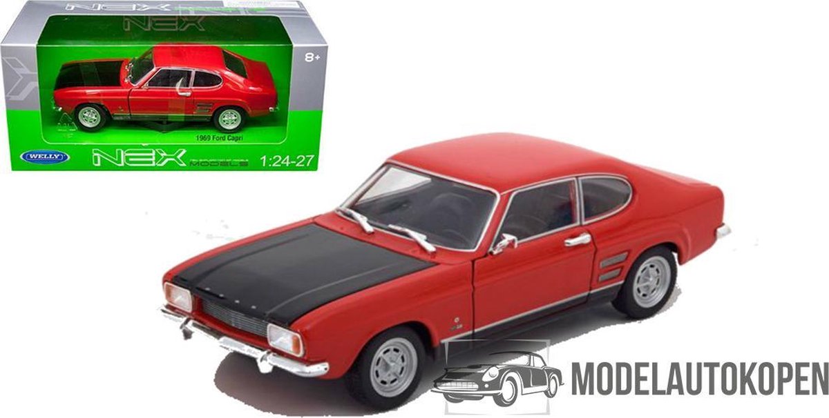 1969 Ford Capri RS (Rood/Zwart) (22cm) 1/24 Welly - Modelauto - Schaalmodel - Modelauto - Miniatuurauto - Miniatuur autos