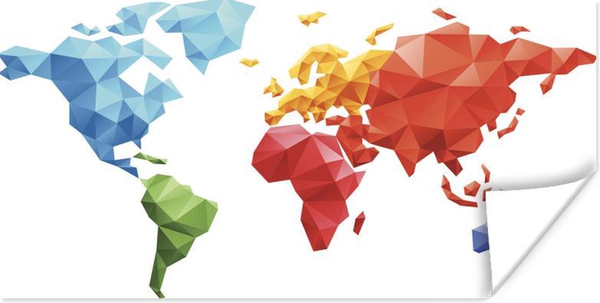 Wereldkaarten - Wereldkaart - Driehoeken - Kleuren - 160x80 cm