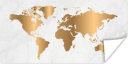 Wereldkaart Muur - Wereldkaart - Goud - Marmer - 40x20 cm - Poster