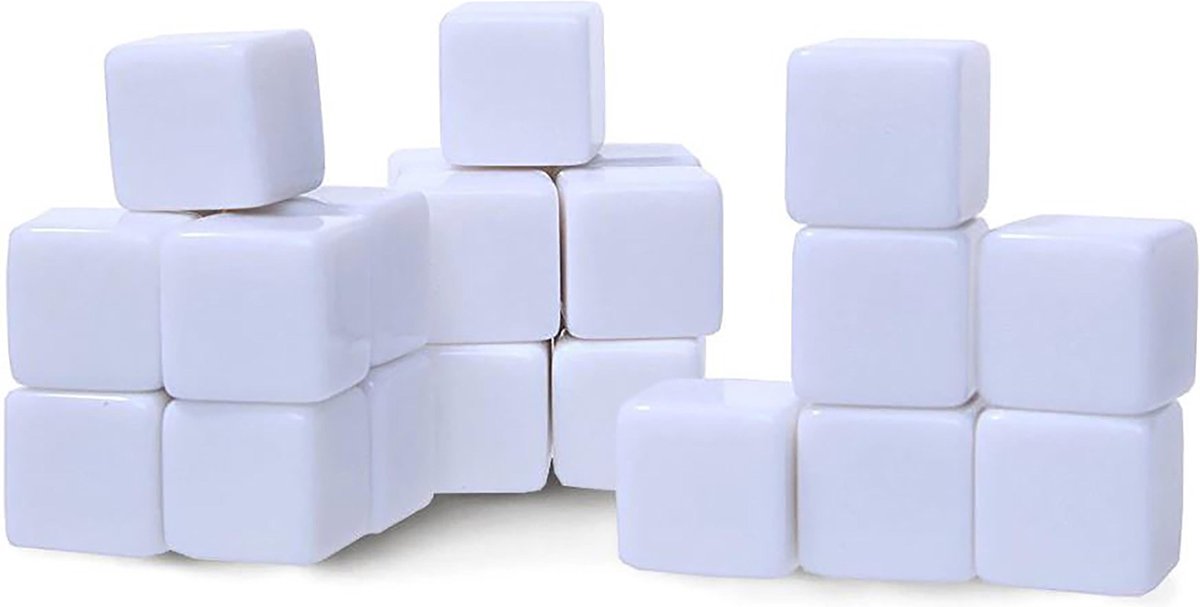 Blanco Dobbelstenen - Beschrijfbaar | 6 Stuks | 14 x 14 x 14 mm - Wit