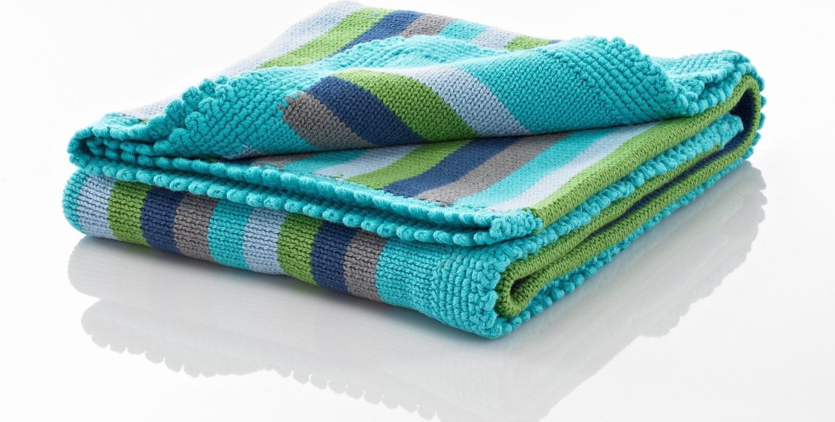 Pebble Crochet Edge Stripey - Wiegdeken 75x100 cm - Deep Turquoise
