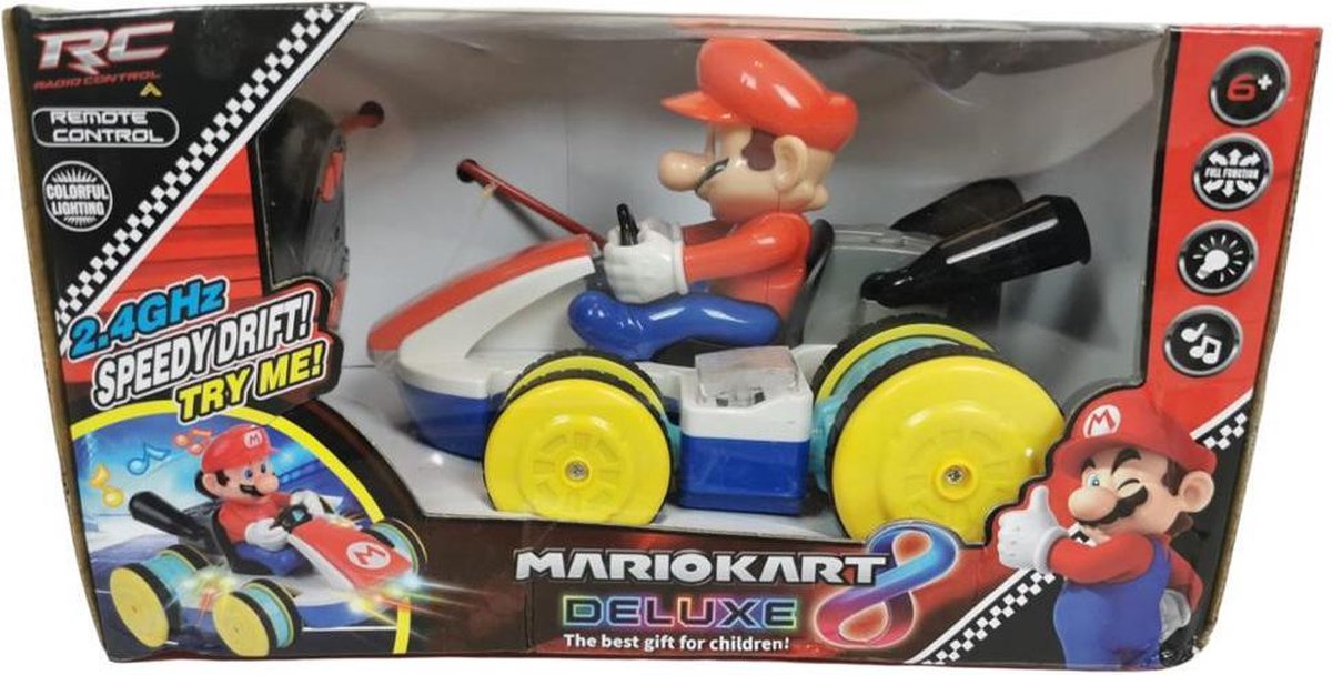 Afstand bestuurbare auto Mario kart Mario - raceauto - RVS - afstandbediening - auto - bestuurbaar - kinderen - speelgoed - cadeau