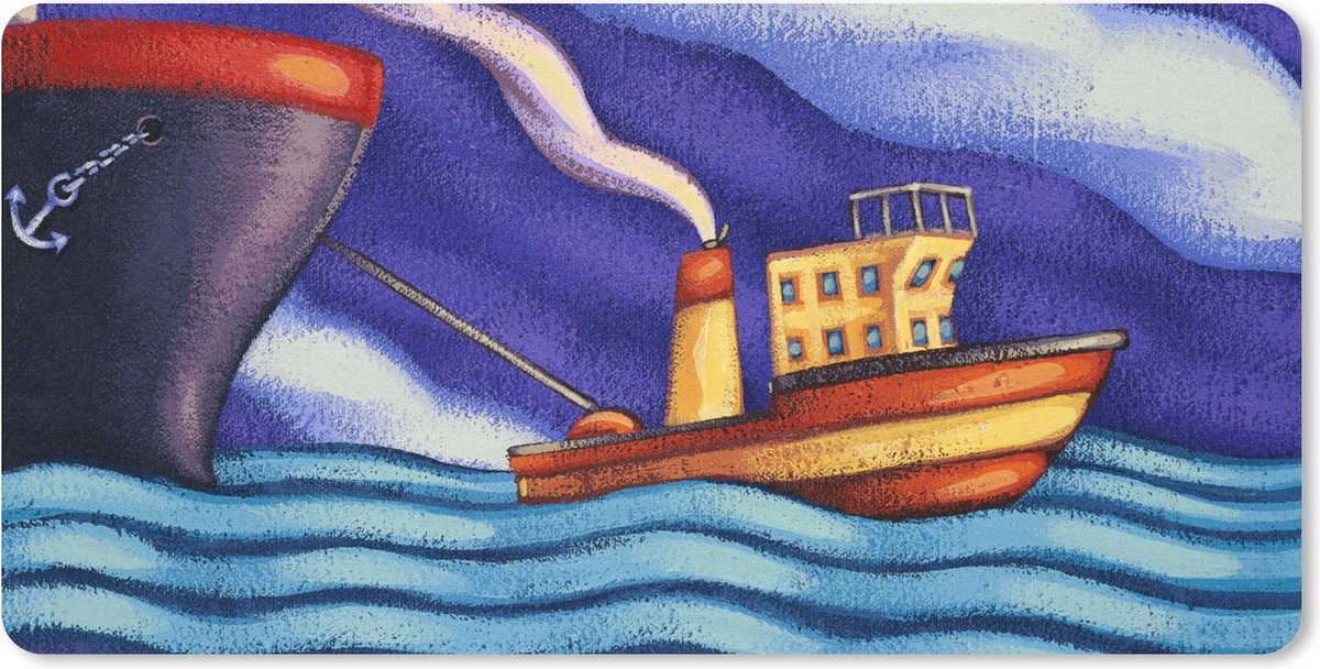 Bureaumat - een sleepboot dat een schip trekt - 80x40 - Muismat