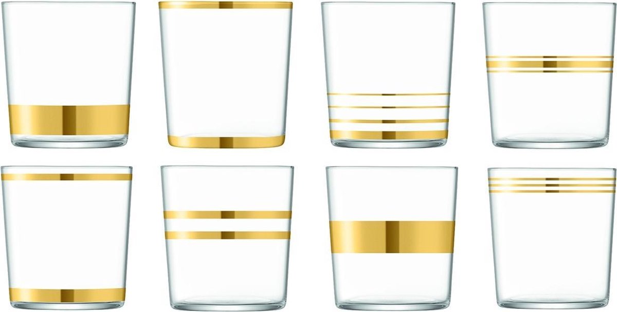 LSA Deco Waterglas - 390 ml - Set van 8 Stuks - Goudkleurig