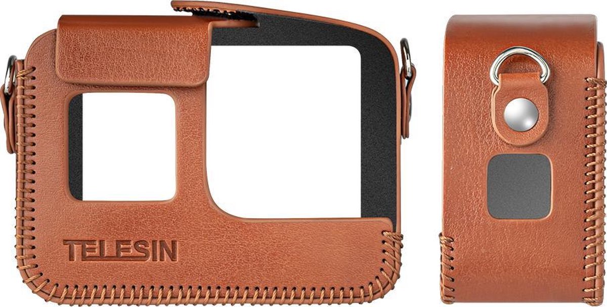 PRO SERIES Handgemaakte Lederen Beschermhoes Geschikt voor GoPro Hero 8 - Bruin