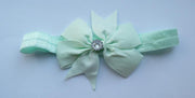Haarband hoofdband elastiek met strik en glittersteen/rhinestone licht mintgroen/icemint - gratis verzending