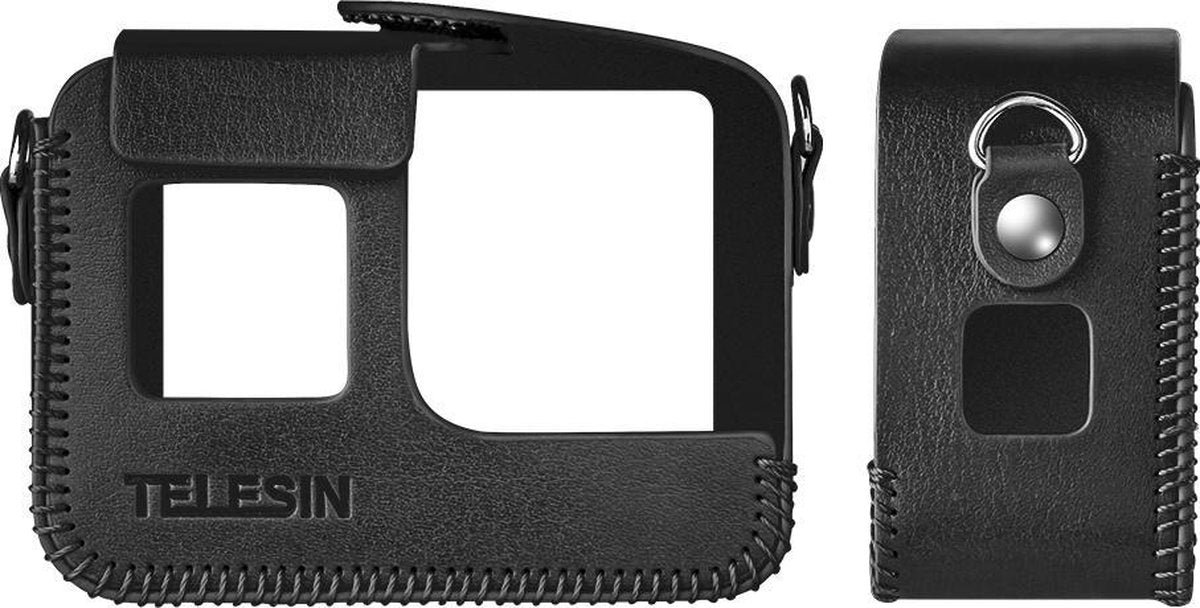 PRO SERIES Handgemaakte Lederen Beschermhoes Geschikt  voor GoPro Hero 8 - Zwart