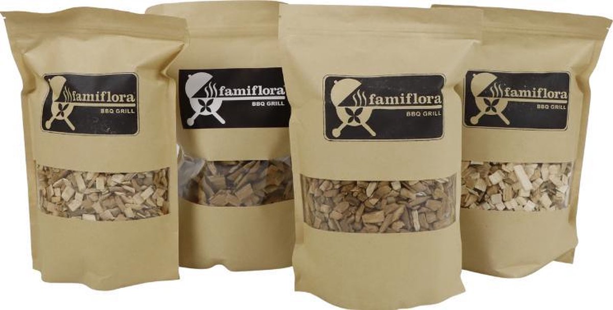 Rooksnipper assortiment Wiskey - Beuk - Appel - Eik (4 x 1700ml)| BBQ | Rookhout |houtsnippers