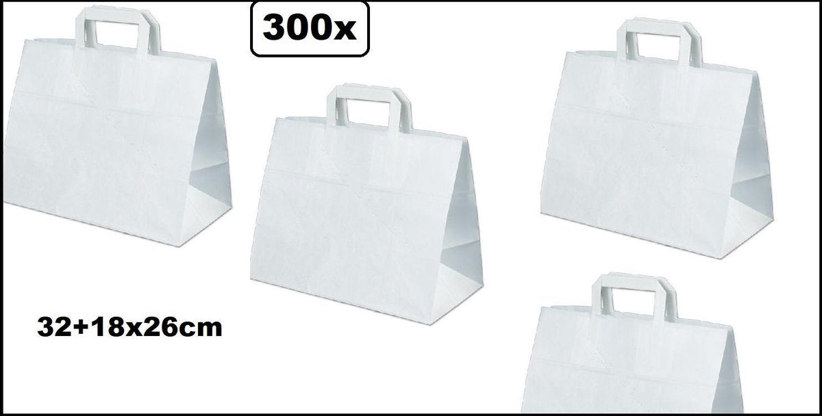 300x Draagtas snacktas blokbodem 32+18x26cm wit - tas snack papier FSC gecertificeerd duurzaam