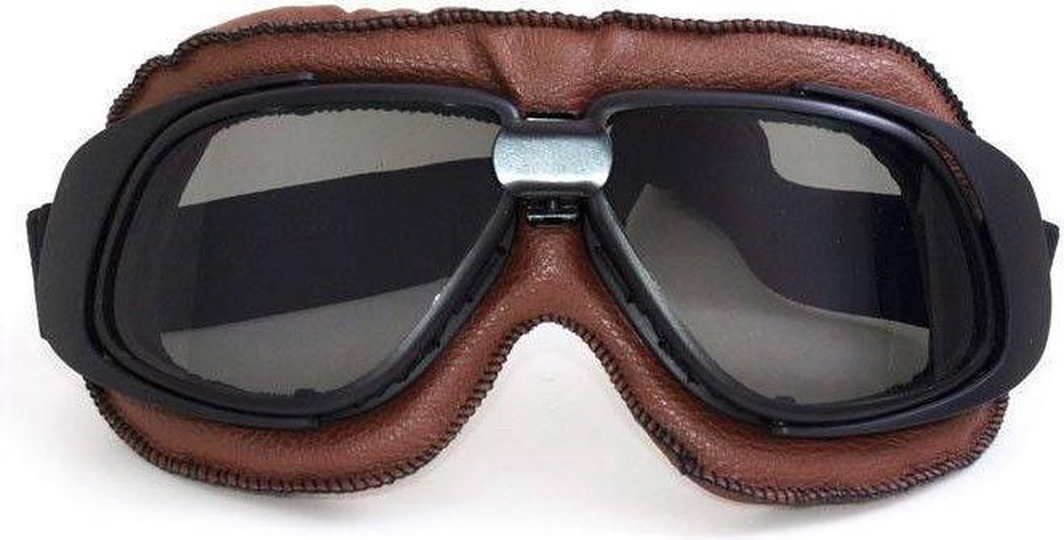 Retro bruin leren motorbril donker glas