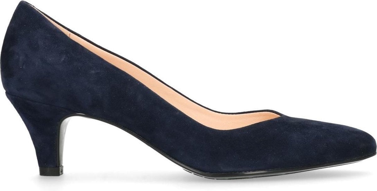 Manfield - Dames - Blauwe suède pumps met lage hak - Maat 39
