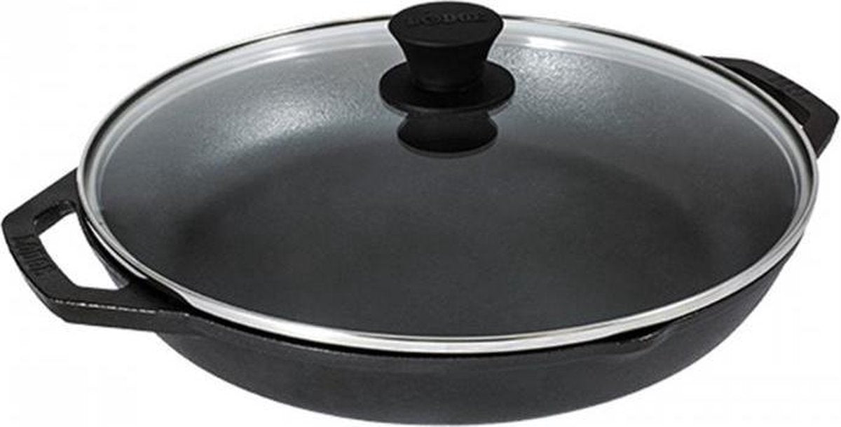 Lodge Chef Style Koekenpan LC12EP met 2 grepen en glazen deksel 30