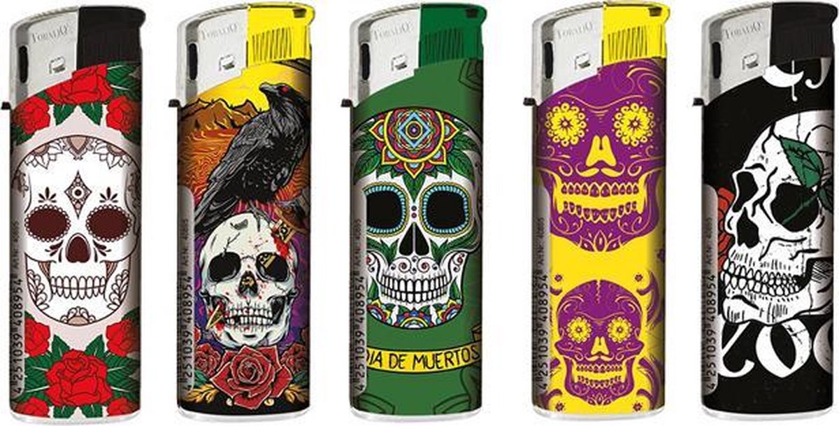 Tobaliq Elektronische Piezo Aansteker "Traditional Skulls" Designs (5 Stuks)