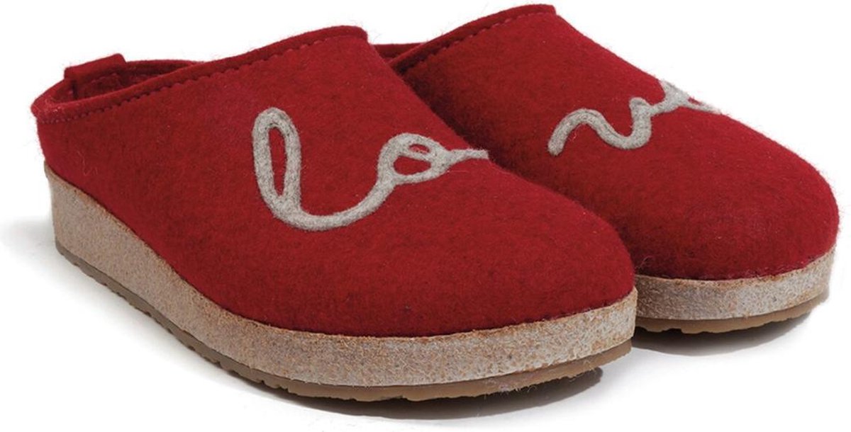Haflinger Grizzly Lovely Love Pantoffel Paprika - Maat 38 - 100% wolvilt - S10
