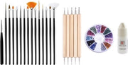 GUAPÀ - Nagel Penselen Set Zwart + Rhinestones Diverse Kleuren + Druppel & Dotting Pennen + Nagellijm - Nail Art