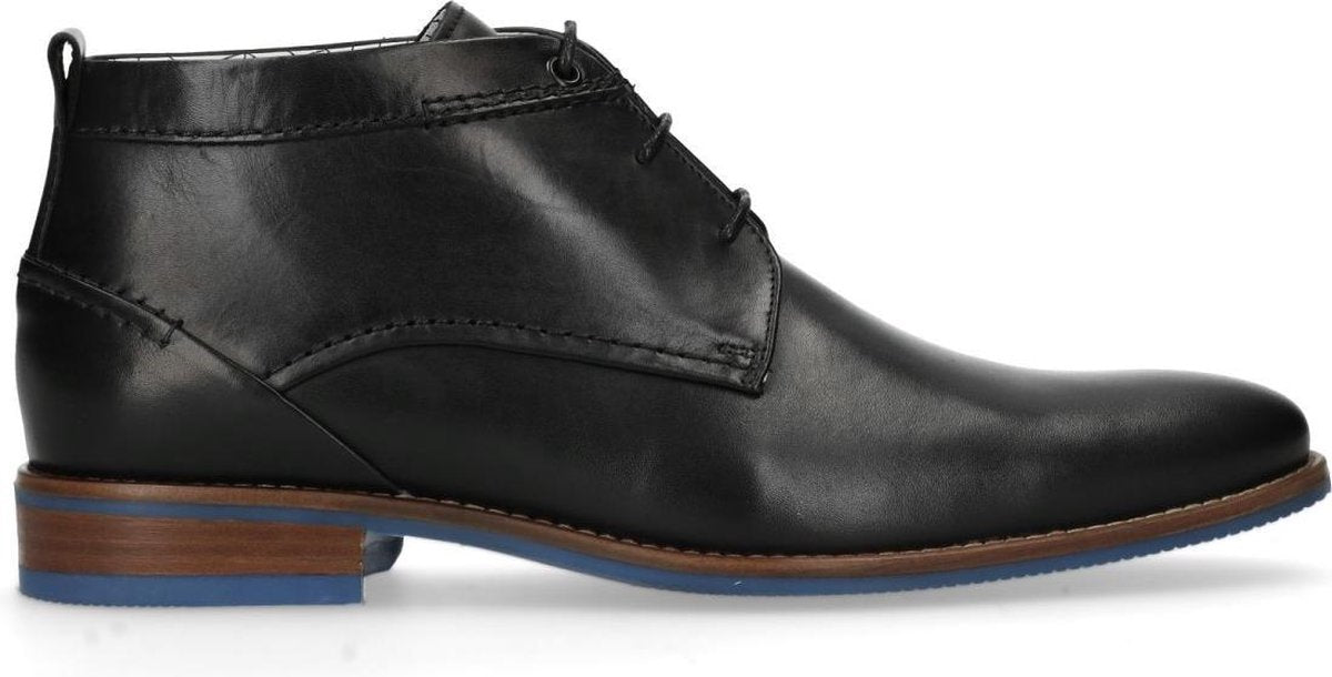 Manfield - Heren - Zwarte leren veterboots - Maat 43
