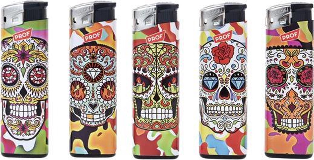 Prof Elektronische Piezo Aansteker "Mexicaanse Sugar Skull" Designs (5 Stuks)