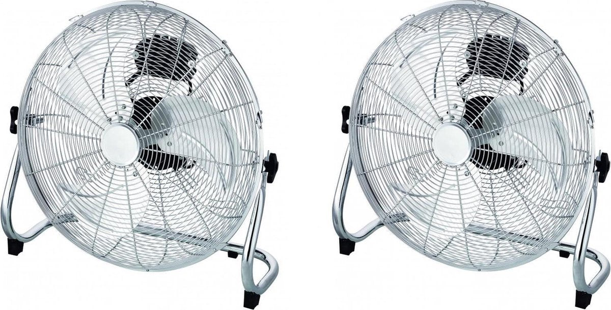 2 STUKS Grondventilator CHROOM  - Vloerventilator Modern Design- 18 inch/45 cm diameter – 3 standen - 100W - Kantelbaar