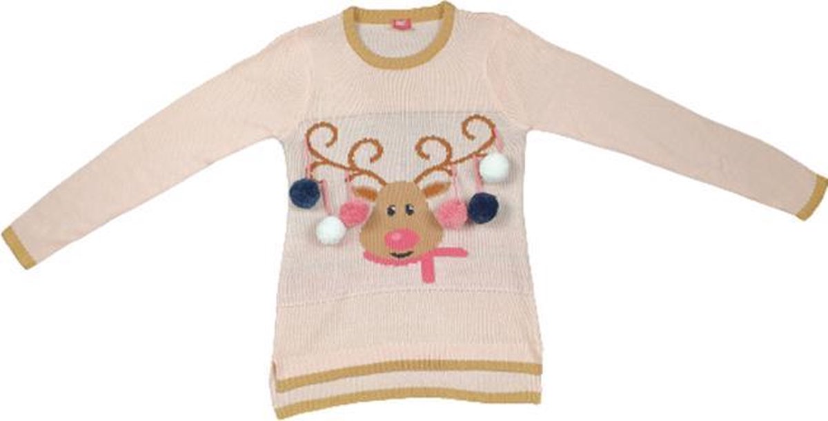 Kersttrui - Rendier - Roze - Polyester - Maat M