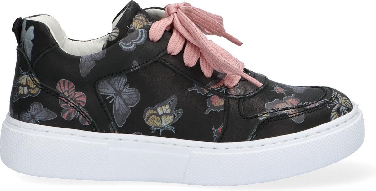 Braqeez 421303-589 Meisjes Lage Sneakers - Zwart - Leer - Veters