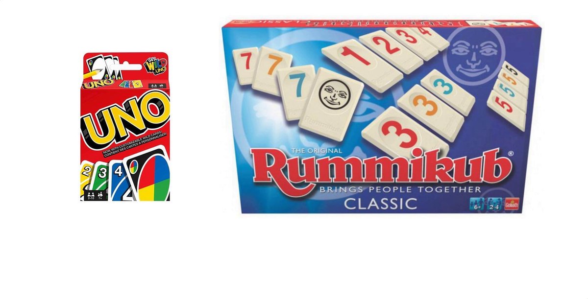 Gezelschapsspel - Uno & Rummikub - 2 stuks