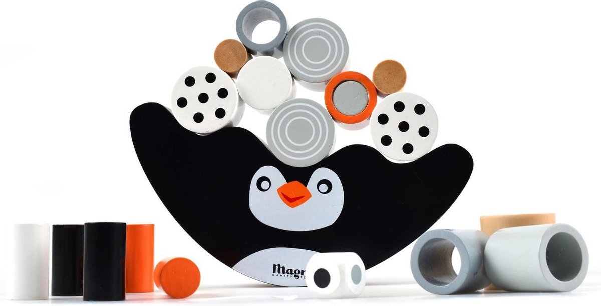 Balanceer spel Pinguïn | Magni Aps | Houten Balanceer Blokken | Montissori Speelstenen | Peuter Speelgoed| Bouwstenen | Educatief Speelgoed | Gezelschapsspel