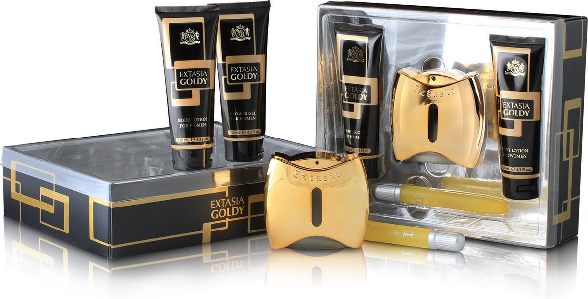 New Brand Geurset Extasia Goldy Dames Goud 375 Ml 4-delig