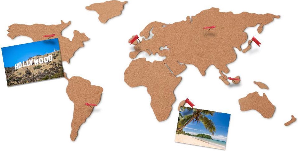 MikaMax Wereldkaart Prikbord - Puzzel - Muurdecoratie - Wereldkaart Kurk