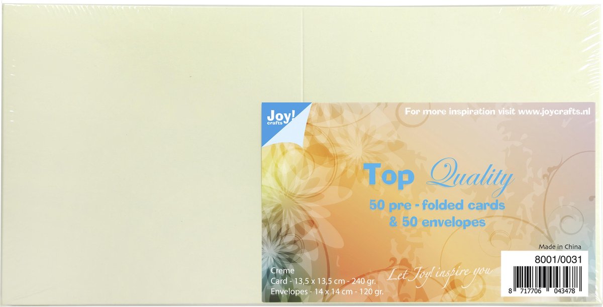 Joy! Crafts TOP Quality Kaarten 135X135 mm Enveloppen Creme 8001/0031 50 st - 240 gr - 120 gr