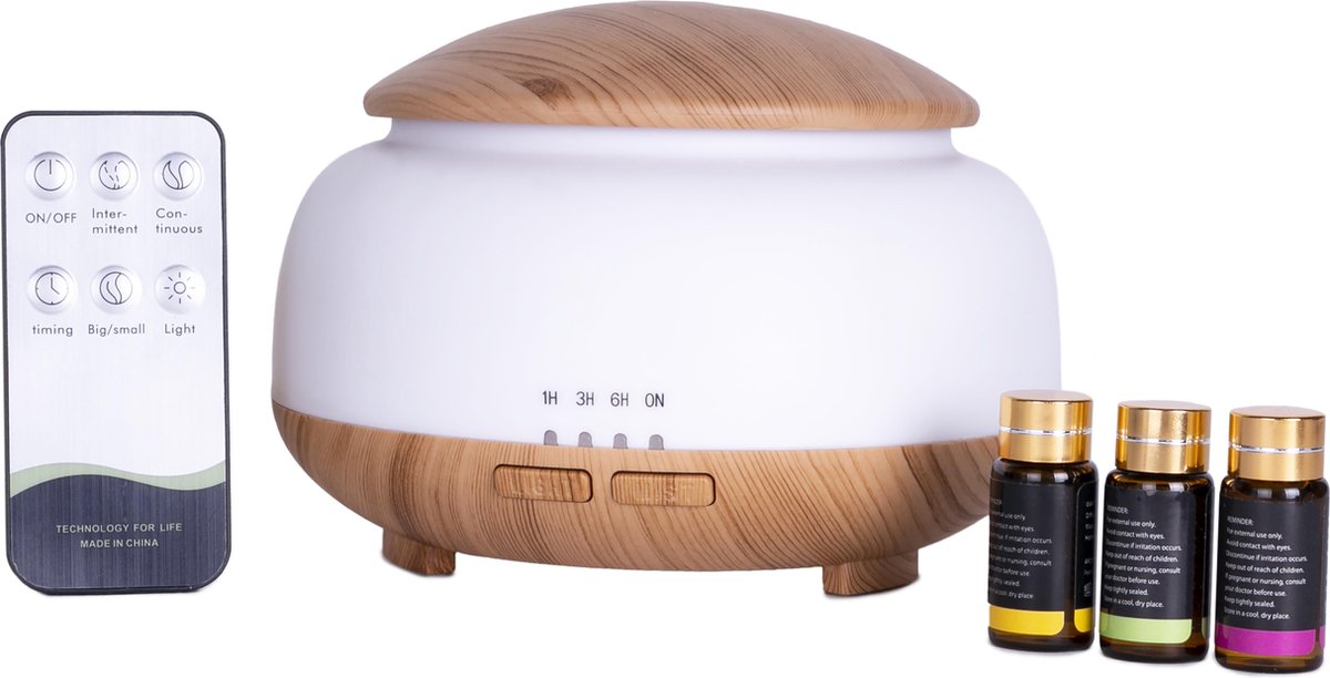 Vastu 7 LED Kleuren Aroma diffuser - Inclusief Etherische Olien - Aromatherapie - Luchtbevochtiger - Vernevelaar - Afstandsbediening - 300ml - Humidifier - Auto Stop
