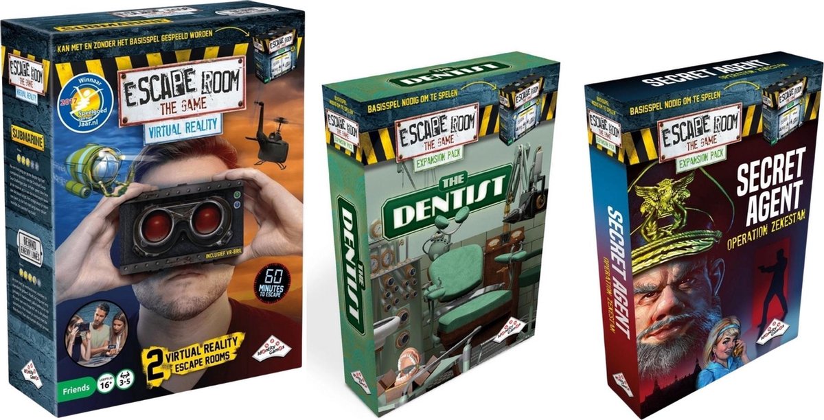 Escape Room Uitbreidingsbundel - 3 Stuks - Virtual Reality VR & The Dentist & Secret Agent