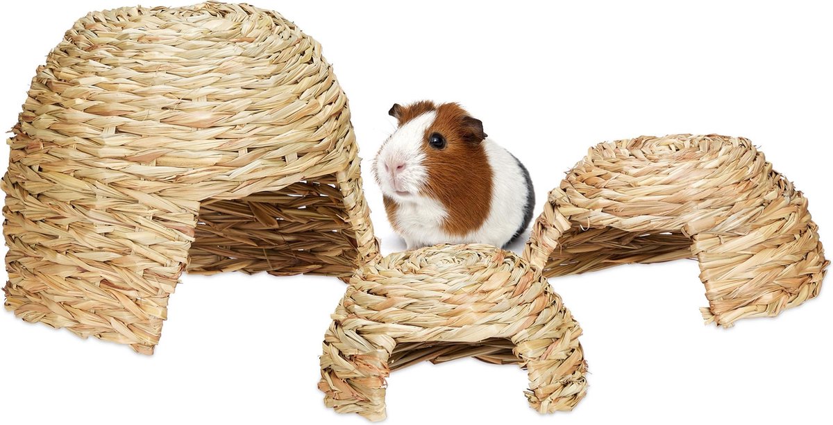 relaxdays Knaagdier speelgoed - set van 3 - knaagspeelgoed - konijnen huisje - accessoires