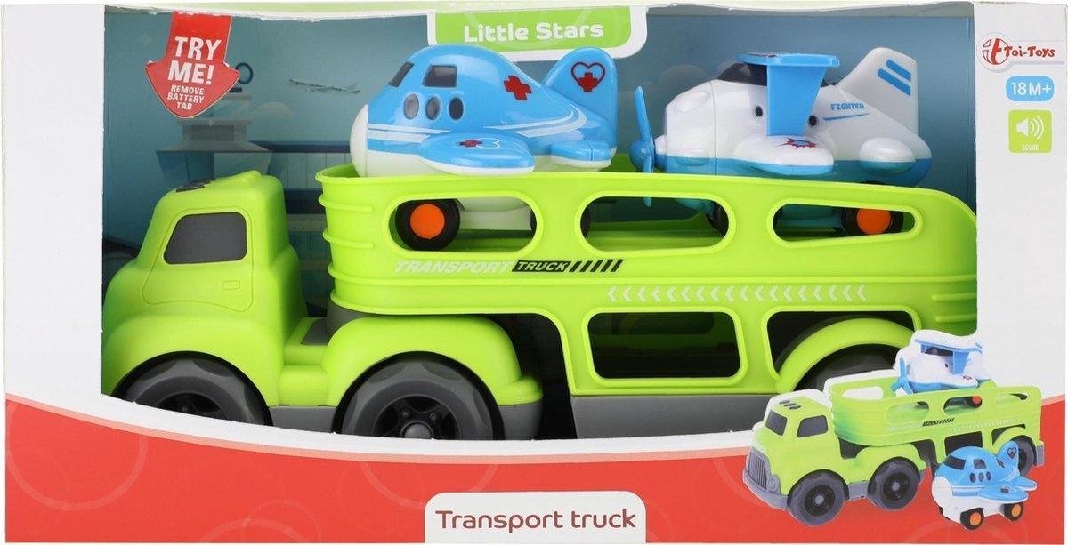 Toi-toys Vrachtwagen Met Vliegtuigen 30 Cm Groen/blauw 3-delig