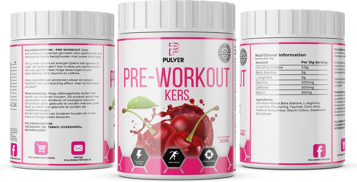 Pulvernutrition Original Pre-workout - 30 doseringen - Kers - Pump - Energie - Nieuwe smaak - C4 - V2