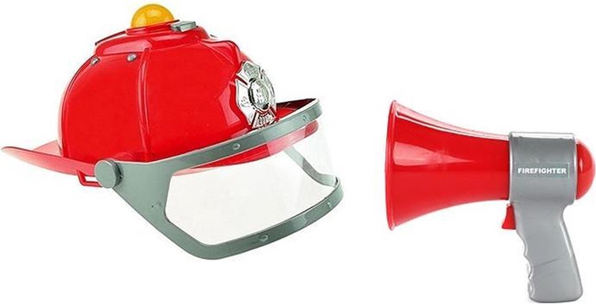 FIRE FIGHTER Brandweerhelm met vizier + FIRE FIGHTER Megafoon brandweer