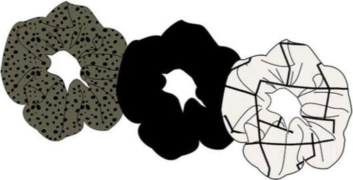 Sarlini Haarelastiek Scrunchies Zwart / Olive | 3 stuks