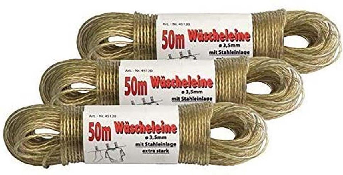 3 x waslijn met stalen inzet 50 m