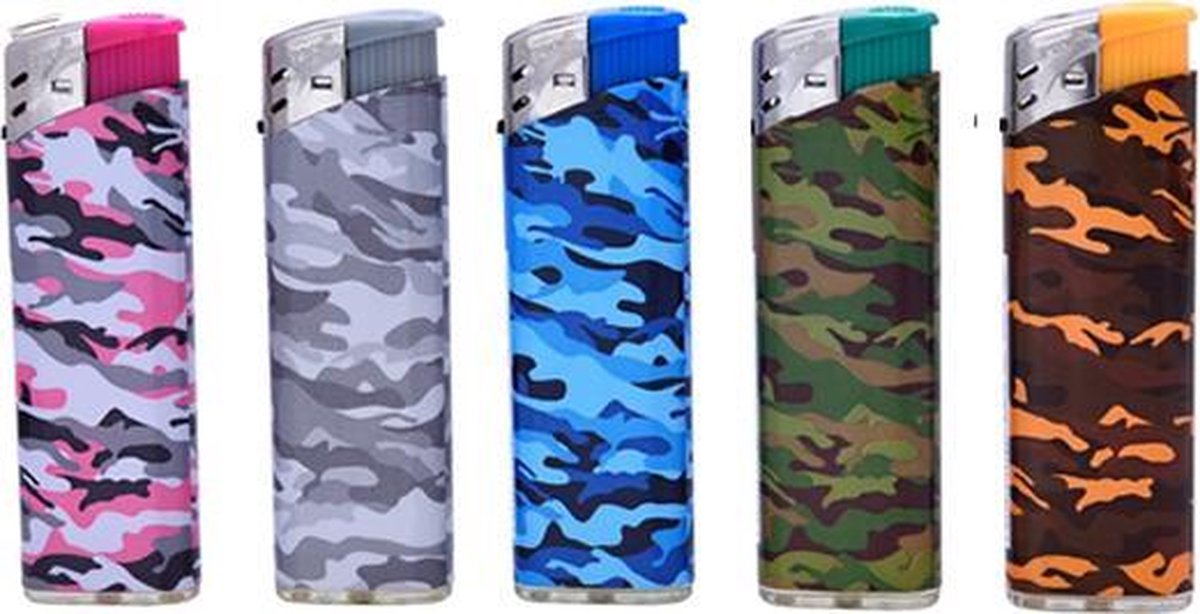 Prof Elektronische Piezo Aanstekers "Army Camouflage" Designs (5 stuks)