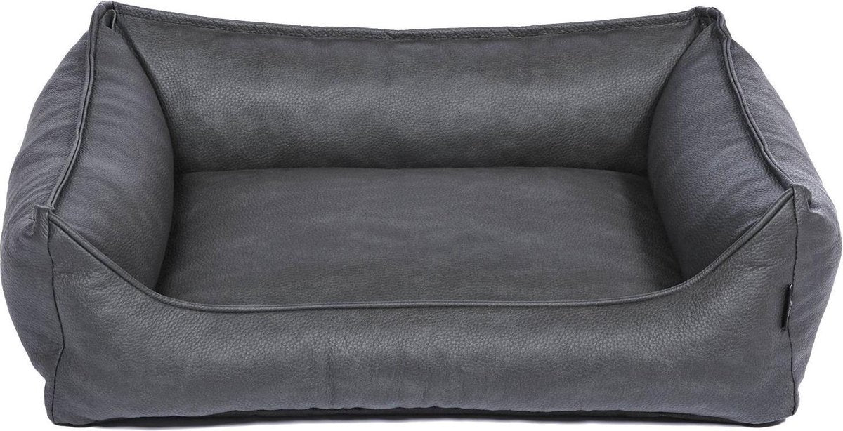 snObbs Buffalo S Hondenmand - Hypoallergene Hondenbank - Makkelijk Schoon te Maken Hondenkussen – Lederlook Design Hondenbed – 75 x 55 x 20 – Grijs