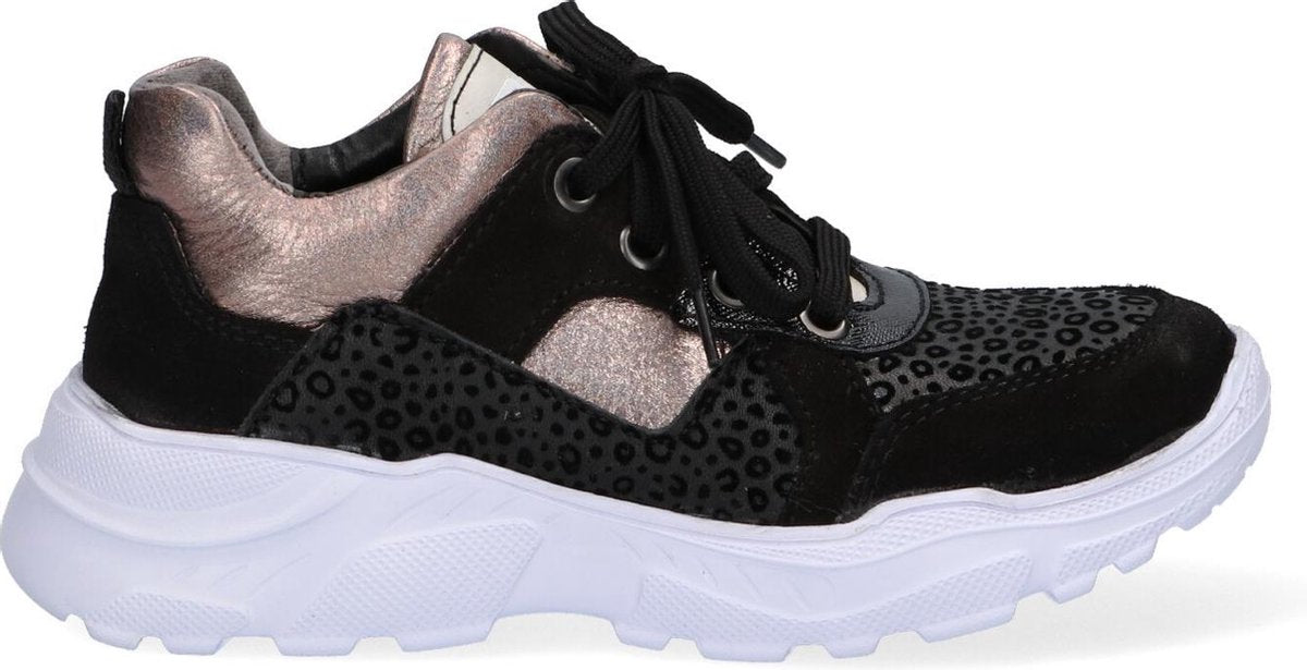 Braqeez 419688-589 Meisjes Lage Sneakers - Zwart - Leer - Veters