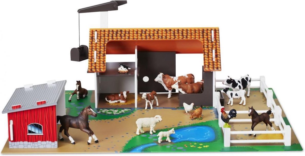 Micki Houten speelgoed Landbouw Houten boerderij met speelfiguren