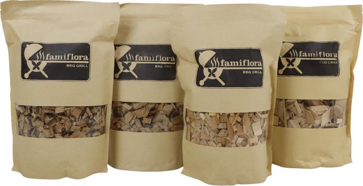 Rooksnipper assortiment Whiskey - Rode wijn - Kers - Hickory hout (4 x 1700ml)| BBQ | Rookhout |houtsnippers