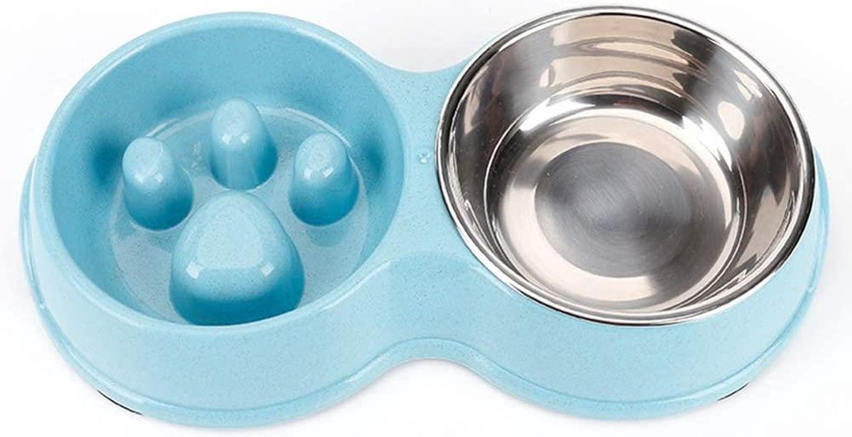 Dubbele Anti Schrok Voerbak – Anti Schrok Bak – Slowfeeder Hond– Slow Feeder – Blauw