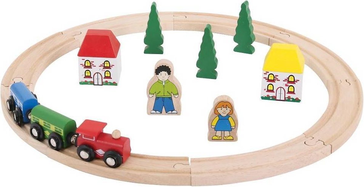 Houten Treinbaan Startersset - BIGJIGS - 20-Delig - Met Rails