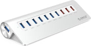 Orico - Aluminium design USB hub met 7x USB 3.0 5Gbps poorten met 3x Smart Charge 1-2.4A Oplaadfunctie voor Smartphone en Tablet incl. Stroom Adapter - Zilver metallic aluminium