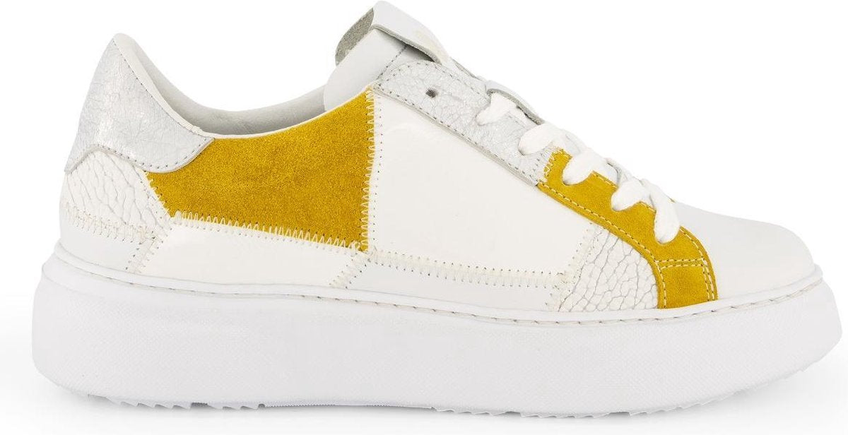 NoGRZ B.Lafon - Leren dames sneakers - Wit Oker Geel - Maat 42