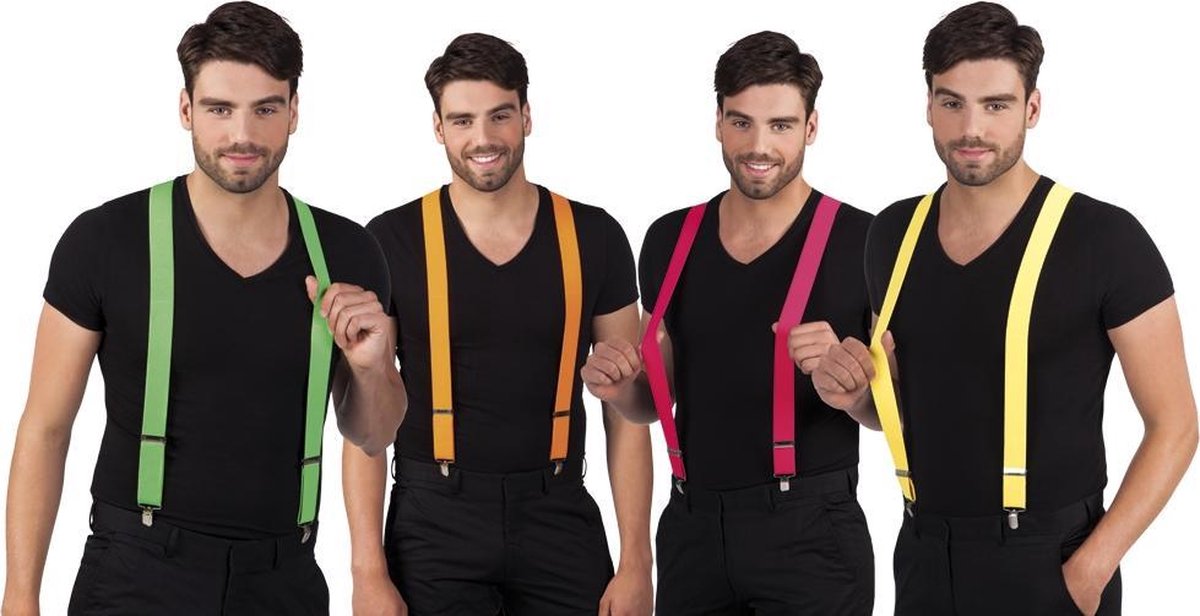 16 stuks: Bretels - Neon in 4 kleuren - assorti