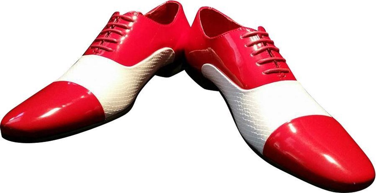 Heren – rock ’n roll schoen - party shoe - shine schoe – clown schoen - supporters schoen - De Toppers - feest - kerstmis - carnaval – rood wit – 47