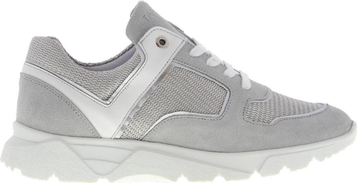 Tango | Kate 11-k grey/silver suede/mesh sneaker - white sole | Maat: 38